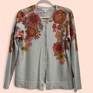 Charter Club Gray Floral Cardigan Size Large
